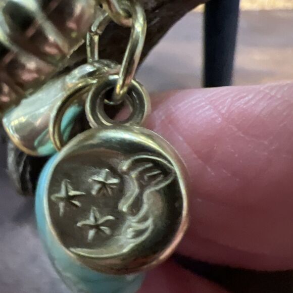 Link CharmBracelet Boho Chunky Heart Gold Tone, Moon Star Turquoise Like Charm - Picture 4 of 5